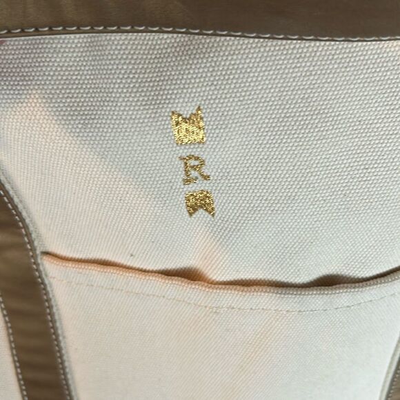 Land's End canvas tote extra large natural long handle Rose Gold embroidery "R" - Picture 8 of 13
